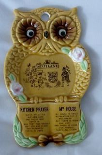 Vintage Ceramic Owl Spoon Rest SCOTLAND Kitchen Prayer & My House.