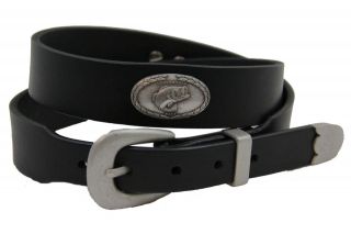   Black Latigo Leather belt With Large Mouth Bass Concho Made in USA