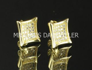   YELLOW GOLD FINISH SILVER .925 KITE SHAPED SQUARE FLAT STUDS EARRINGS