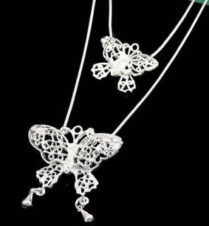 Lobster clasp 925sterling silver charm double butterfly necklace free 