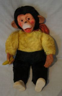 Vintage Zippy Stuffed Rubber Banana Black Yellow Brown Eyes Monkey 