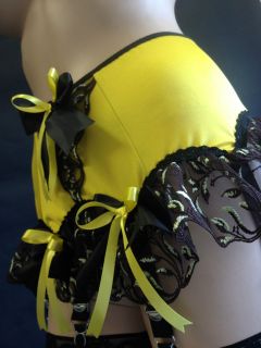 Sunrise Yellow Cutie Sequin Frilled, 6 Strap Suspender/Garter Belt 