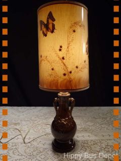 Mid Century Modern Van Briggle Pottery Lamp with Butterfly Fiberglass 