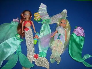Disney Ariel 2 mermaid dolls w little friend with xtra outfits fins 