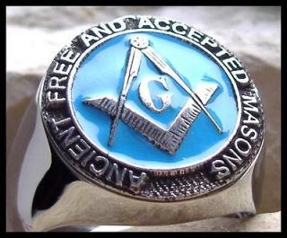 US SIZE 12.5   ACCEPTED MASON RING MASONIC BLUE LODGE STEEL SILVER 