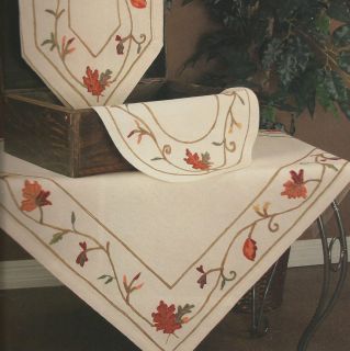   LEAF FALL HARVEST CREWEL EMBROIDERED TABLE TOPPER, RUNNER or PLACEMAT