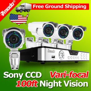   DVR Outdoor Vari focal CCD 100ft IR CCTV Security Camera System NO HD