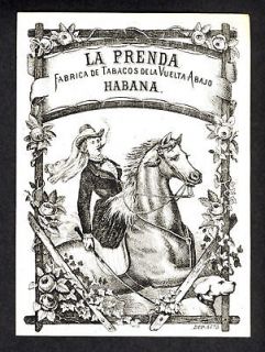 Sidesaddle Woman on Horse Vintage 1860s Cuban Cigar Label