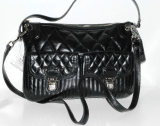 COACH POPPY Black Leather Pocket Quilted Hippie Bag Purse Crossbody 