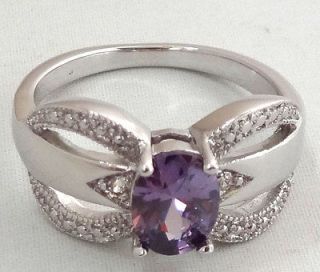 Exquisite Vintage Purple Tanzanite 14K White Gold Ring 8# R7 2