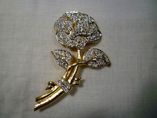 Nolan Miller Brooch Pin 18K Gold Plated Swarovski Crystal Pave Flower