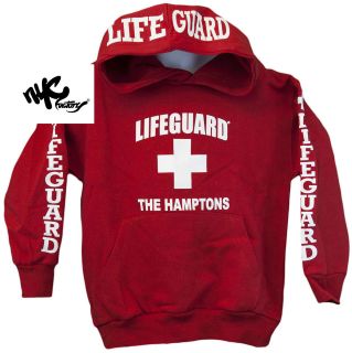 Lifeguard Kids Hoodie The Hamptons NY Life Guard Sweatshirt Red XS   L