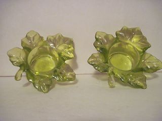 YELLOW GLASS MAPLE LEAF TEA LITE CANDLE HOLDERSSET OF 2.NEW