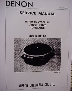   DP 80 SERVO CONTROLLED DIRECT DRIVE TURNTABLE SERVICE MANUAL 10 Pages