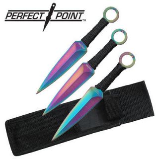   Perfect Point Rainbow Naruto Kunai 3 Pc. Throwing Knife Set w/ Sheath
