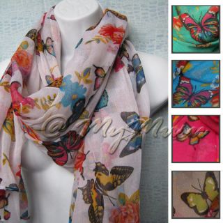 Large Butterfly Print Scarf Ladies Womens Big Soft Fashion Hot Scarves 