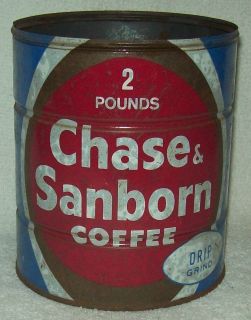   Chase & Sanborn Drip Grind 2lb Coffee Tin Empty Key Open No Lid or Key