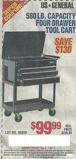 Harbor Freight Coupon for 580 LB. Capacity Four Drawer Tool Cart