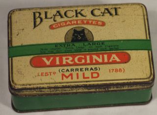   BLACK CAT CIGARETTES EXTRA LARGE CARRERAS LTD LONDON TOBACCO TIN C1920