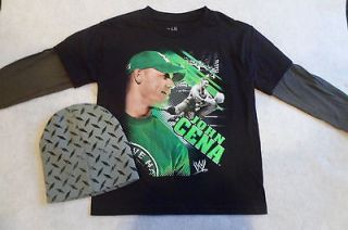NEW WWE World Wrestling John Cena Neon Shirt & Beanie Hat BOYS SIZE 