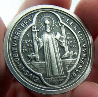 Silver Glid Catholic Travel Patron St Saint Benedict Keychain Pendant 