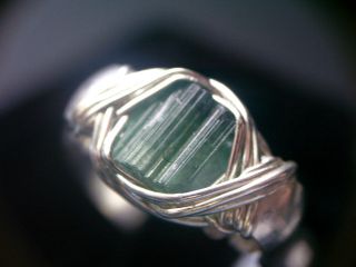   and Green Watermelon Tourmaline Crystal in Silver Wrapped Ring, sz. 6