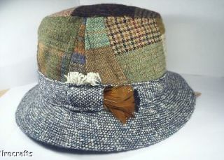 Traditional Irish Tweed Patchwork Walking/Fishin​g Hat Wool Sz L r