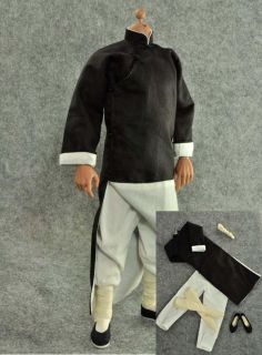 Costume Bruce Lee Jet Li Suit Enterbay Hottoys Kung Fu set BLACK 
