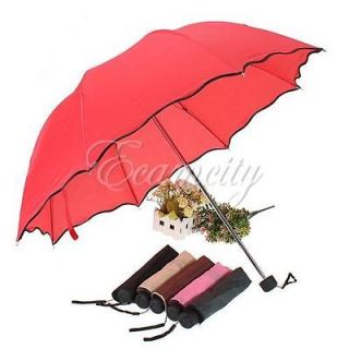   Princess Dome Parasol Sun/Rain Folding Umbrella Lotus Leaves Wave