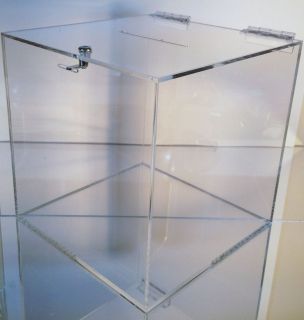 Medium clear acrylic raffle Charity Ballot Donation Box w/lock 8 x 8 