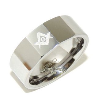 8mm High Polish Tungsten Carbide Mens Masonic Freemason Ring SIZE 9,10 