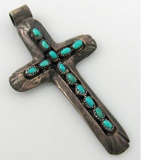   Sterling Silver Petit Point Turquoise Cross Pendant CHRISTMAS