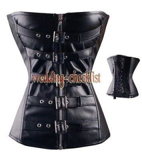 Gothic Black Leather CORSET Bustier XL Zipper & Buckles Tuxedo Queen 
