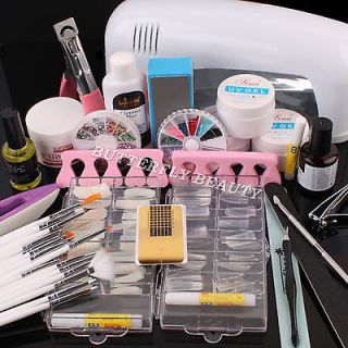 Pro Nail Art UV Gel Kits Tool UV lamp Brush Remover nail tips glue 
