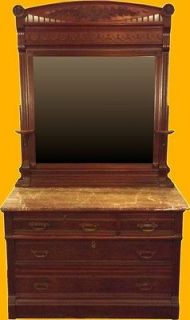 Newly listed Antique Marble Top Walnut Burl Dresser with Mirror