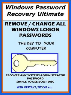 WINDOWS XP VISTA 7 ALL LOGON INC ADMIN PASSWORD RECOVERY CHANGE RESET 