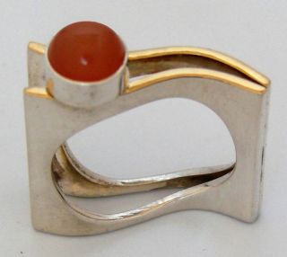 925 NATURAL SILVER W carnelian ring YELLOW GOLD 14 KT