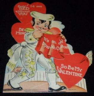 VINTAGE MECHANICAL BULL FIGHTING VALENTINES DAY CARD