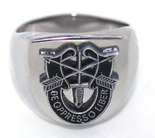 ARMY SPECIAL FORCES LOGO MILITARY STAINLESS STEEL SILVER RING ALL 