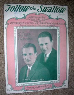 1924 GREENWICH VILLAGE FOLLIES Sheet Music FOLLOW THE SWALLOW Rose 