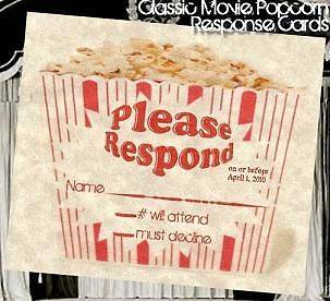 Hollywood Movie Wedding Party Response Cards Style C Popcorn RSVP