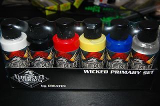 CREATEX WICKED COLORS PRIMARY AIRBRUSH PAINT SET 2 oz