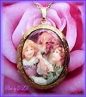   SISTERS & COLLIE DOG CAMEO Costume Jewelry LOCKET/PENDANT/NECKLACE