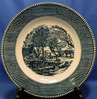   CHINA IRONSTONE CURRIER & IVES DECORATIVE WHITE & BLUE DINNER PLATE