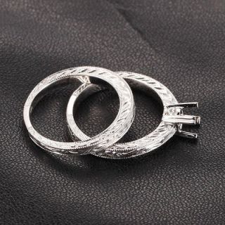   Cut Milgrain Real 14K White Gold Filigree Semi Mount Wedding Ring Sets