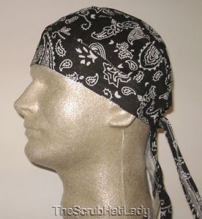 PAISLEY or SOLID durag skull cap do rag biker doo fitted bandana head 