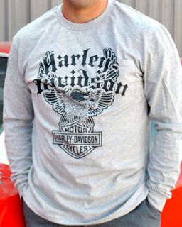 Harley Davidso​n Mens Upwing Eagle Logo Ash Grey Long Sleeve Pocket 