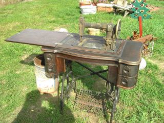 Antique White Treadle Sewing Machine 1884 Oak Cabinet 1891 Puzzle Box 