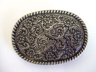 Oval Flower Design with rope edge Nickle Belt Buckle Small By Century 