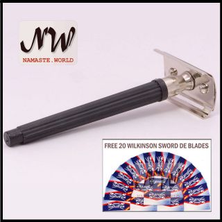   Shaving Safety Razor 3 Piece SR + 20 Wilkinson Sword DE Blades Free